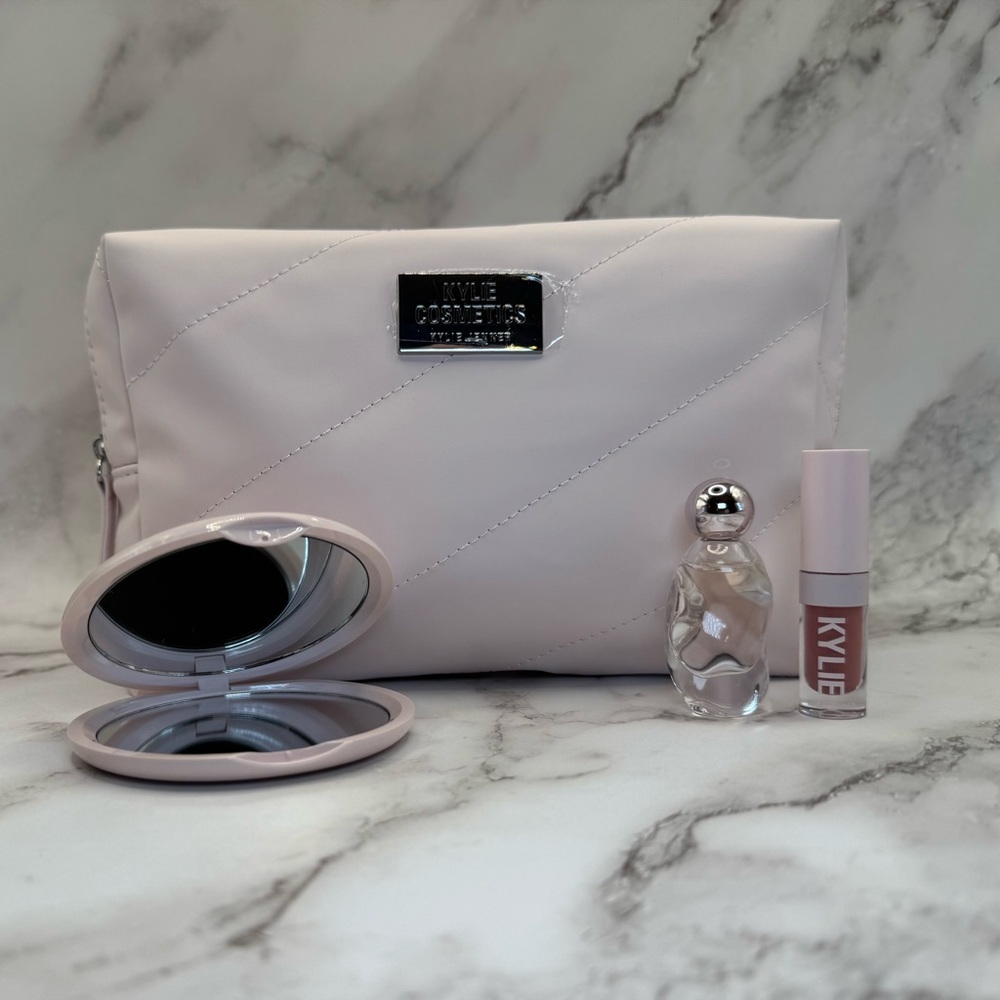 Kylie Cosmetic Mirror, Cosmic Parfum, 808 Lipstick, & Makeup Bag